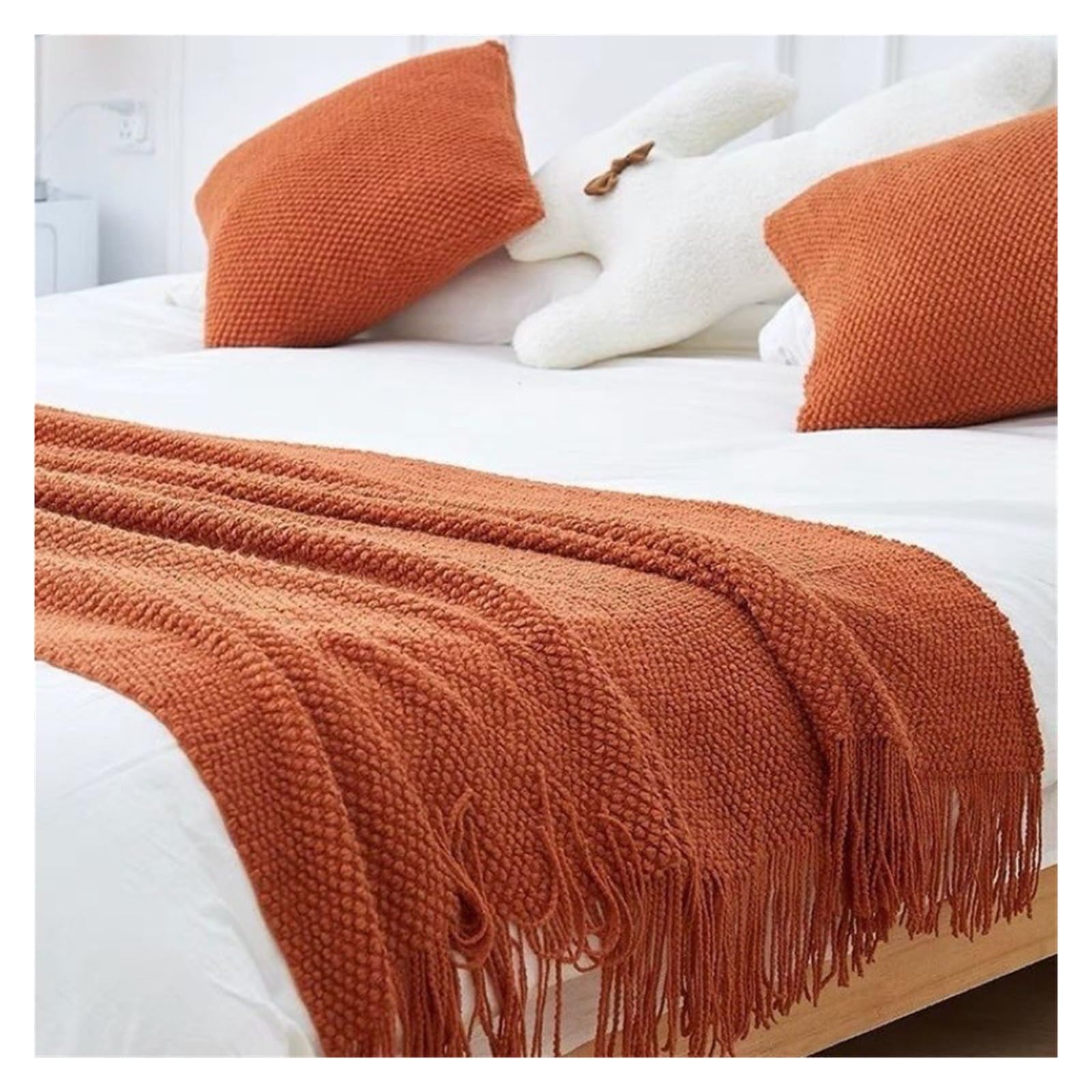 Bettläufer & Schals, Hotel B& einfarbiges Bett-Endhandtuch Bett-Enddecke Decke einfarbige Bettflagge(Orange,130 * 260cm)