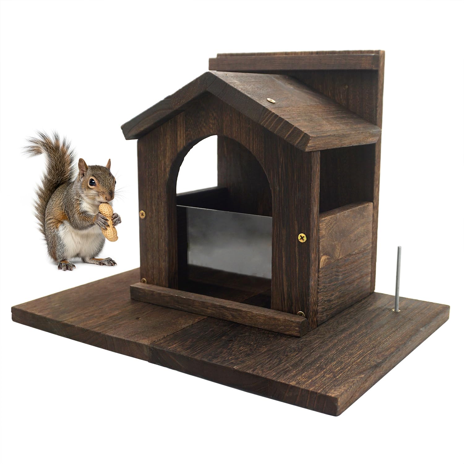 Eichhörnchen Futterautomat aus Holz mit Oberflächenbehandlung, robuste Streifenhörnchen Fütterungsplattform mit großer Kapazität für Wilde graue und rote Eichhörnchen im Freien
