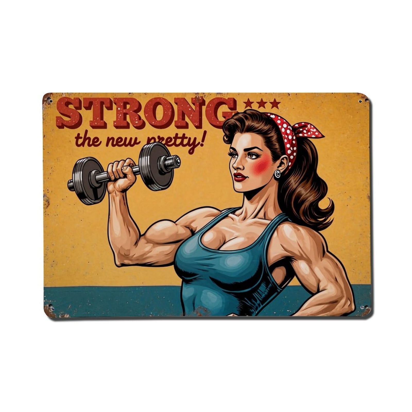 Jdfenggu Vintage Strong Woman Lifting Dumbbell Poster Retro Metal Tin Sign, Metal Poster For Bar, Home, Man Cave, Kitchen, Laundry Room Art Decor 8X12 Inch