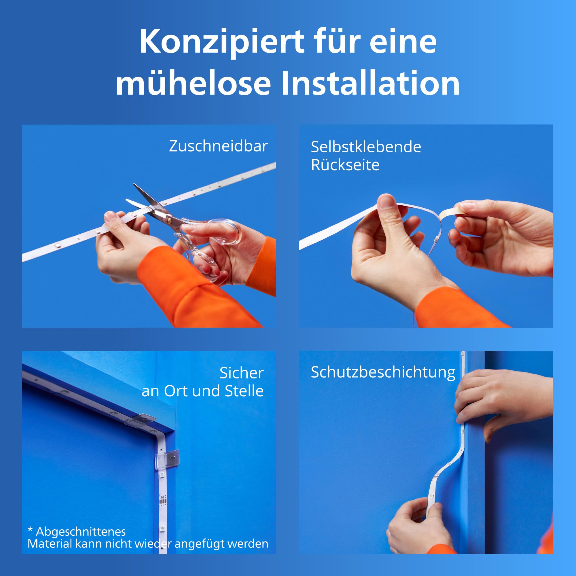 Philips Smart Lighting RGB-LED-Streifen, 5 m, Typ C, 16 Mio. Farben, Voreingest. Lichtmodi, Zuschneidbar, Einf. Einrichtung, Kompatibel m. WLAN, Connected by WiZ, Google Home, Alexa, Apple Home
