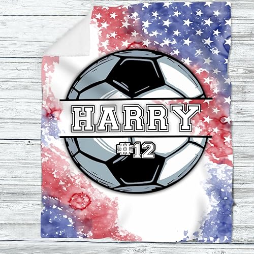 Miniatura 3 de Manta de fútbol personalizada, manta de fútbol personalizada suave y acogedora manta de forro polar sherpa, manta con nombre personalizado para