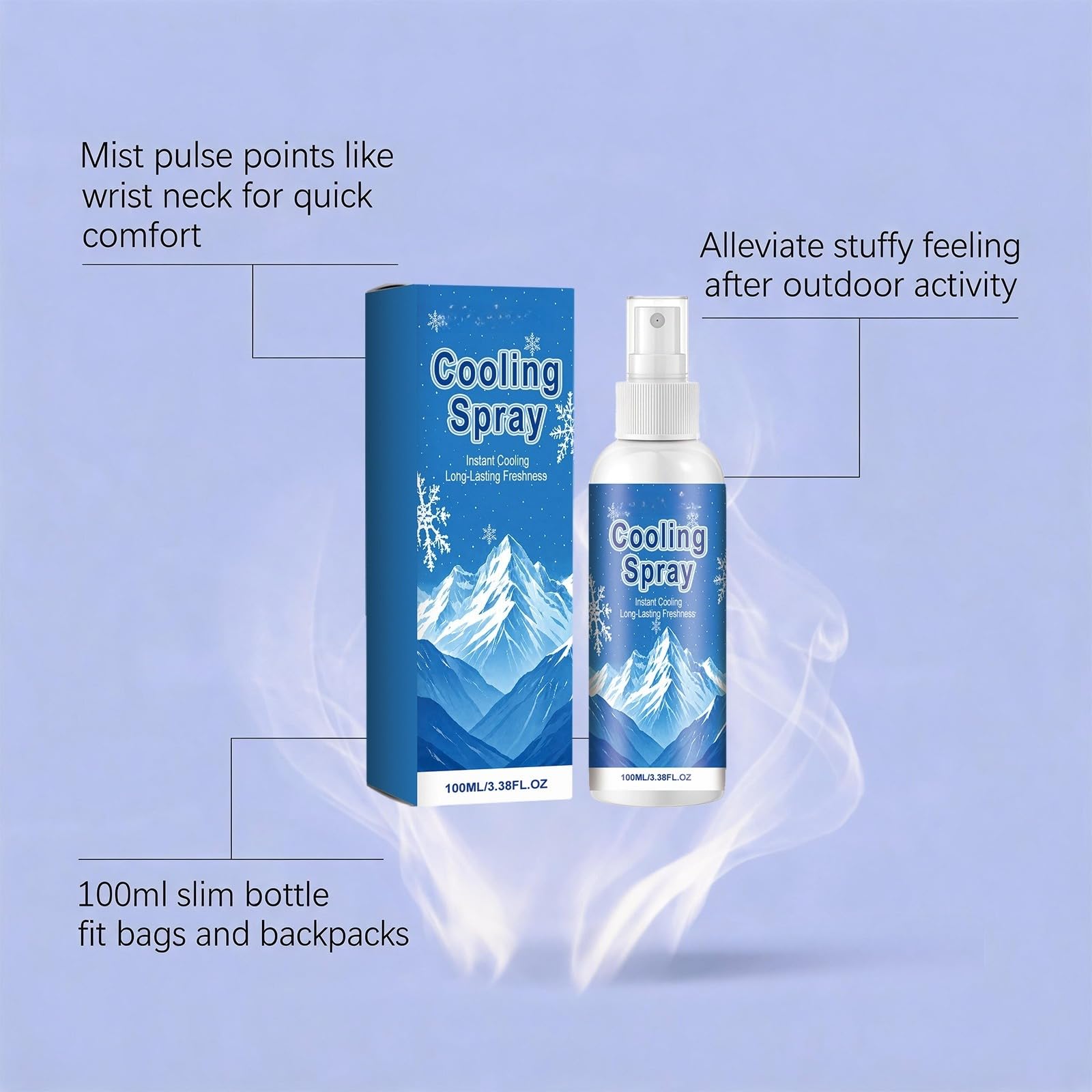 Spray freschezza menta portatile 100ml viso corpo | Nebbia menta freschezza istantanea, formato compatto per sport e viaggi