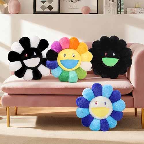 Miniatura 7 de Almohada de flores, almohada en forma de flor, cojines de piso de cara sonriente, lindas almohadas de felpa de girasol, bonita decoración navideña,