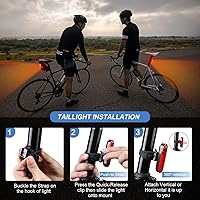 Vista 6 de Luz trasera para bicicleta, 5 LED, luz trasera recargable, luz trasera de bicicleta, intermitentes de seguridad parpadeantes, 4 modos (juego A)