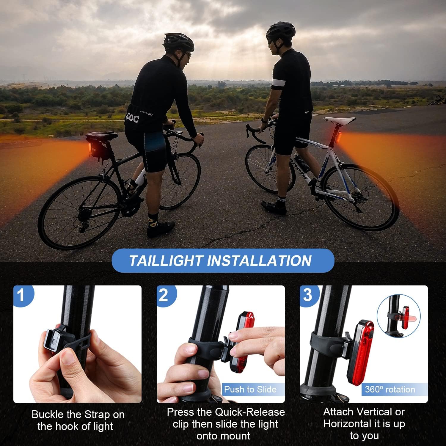 EBUYFIRE Feu Arrière Vélo USB Rechargeable - 120 Lumens, 4 Modes, Étanche IPX4, Installation Rapide sans Outils - pour VTT, Vélo de Route, Trotinette Électrique