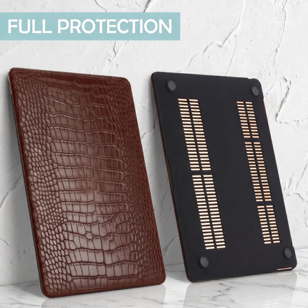 Fancity Compatible with MacBook Neo Case 13 inch 2026 Release Model A3404, Logo Cutout PU Leather Protective Hard Shell Cover with Clear Keyboard Cover & Screen Protector for Neo 13 A18 Pro, Chocolate