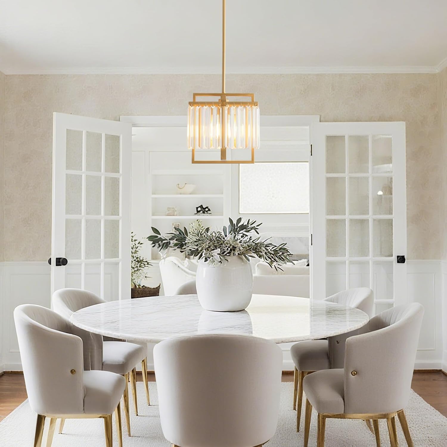 Gold Pendant Light Kitchen Island, 1-Light Modern Crystal Pendant Light Foyer Lighting Fixture Adjustable Small Pendant Lighting for Dining Room Entryway Hallway Bedroom Living Room