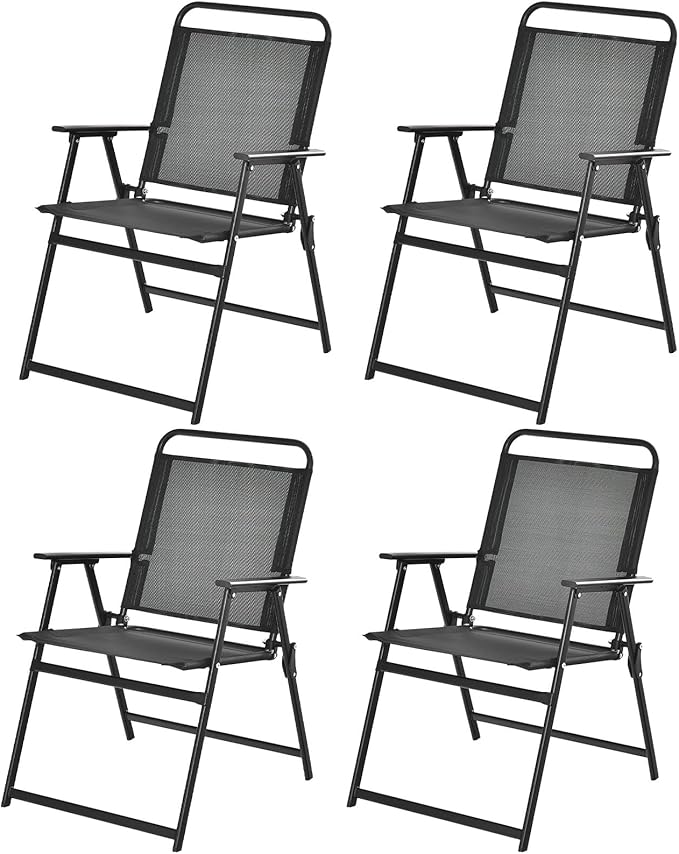 COSTWAY 4PCS Folding Garden Chairs, Portable Outdoor High Back Patio