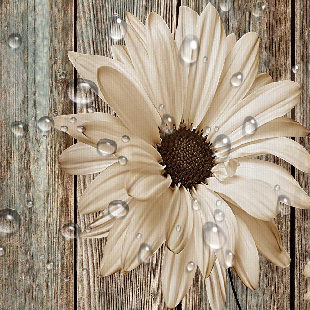 Rustic Floral Shower Curtain for Bathroom, Elegant Daisy Flower Butterflies Bath Curtains, Farmhouse Barn Wood Vintage Fabric Shower Curtain Sets with Hooks, 69x70 Inches