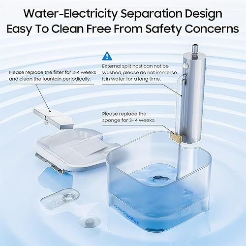 Miniatura 7 de Fuente de agua para gatos  Fuente de agua inalámbrica para mascotas con batería para gatos en el interior con bomba ultra silenciosa, dispensador de