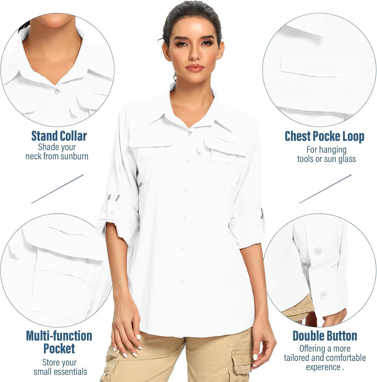 Women's UPF 50 Long Sleeve UV Sun Protection Safari Shirts Outdoor Quick Dry Fishing Hiking Travel Shirts - Image 2