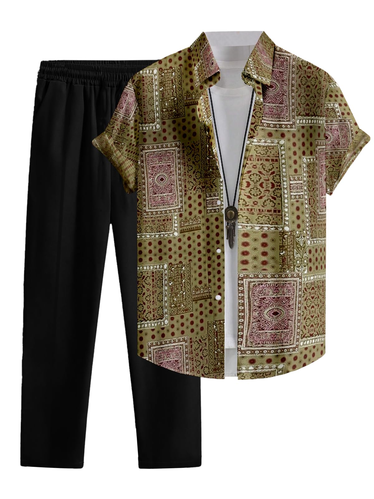 noble monk Co-Ord Set for Men | Cotton Blend Half Sleeve Shirt and Trouser | Casual Summer Outfit with Drawstring Pants-picture-13