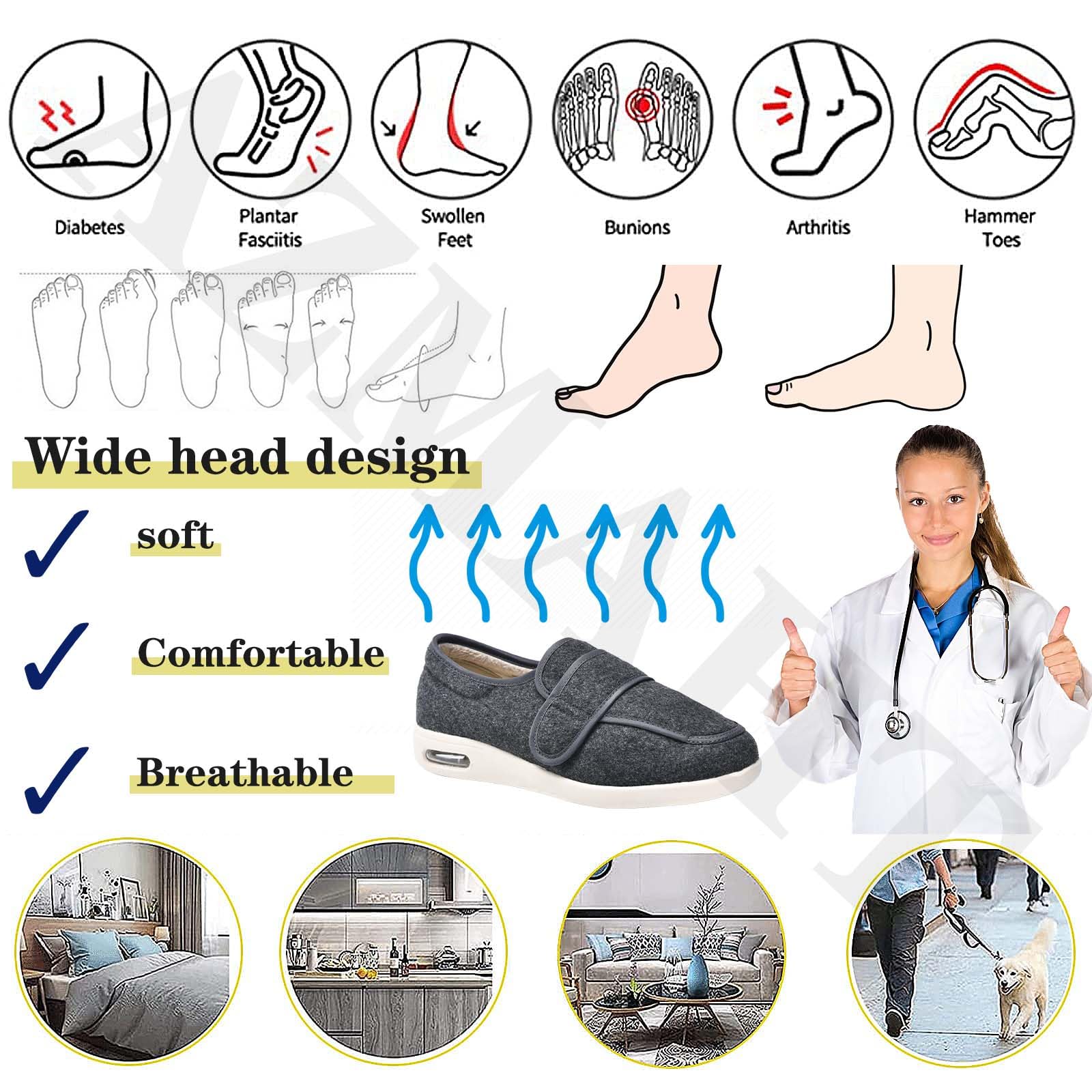 Zapatos Especiales juanetes Mujer Zapatos Diabéticos Respirable Zapatos de Invierno para Ancianos con pies hinchados Pantuflas Hombre De Forro Suave Invierno Calientes,Gris,49 EU