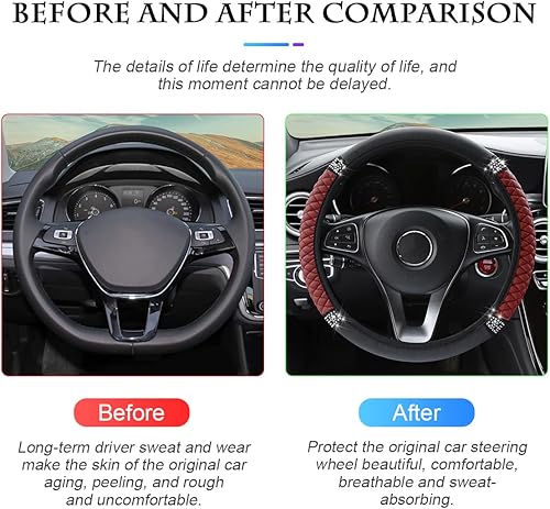 Miniatura 3 de Fekey&JF Funda de volante de cuero suave con brillantes, protector elástico de 15 pulgadas con diamantes de imitación, diamantes de imitación