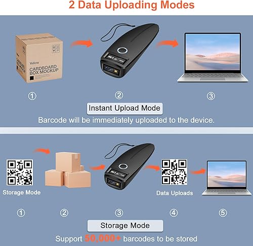 Miniatura 6 de KUIIYER Mini escáner de código de barras Bluetooth, escáneres inalámbricos 2D QR 1D de código de barras con pantalla digital OLED y voz AI, pequeño