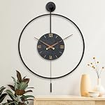 Pytha Sight Large Modern Decorative Pendulum Wall Clocks Oversized,34.6×24 Inch Big Black Minimalist Arabic Numeral Dial Wall Clocks with Walnut Pointers for Home Decor,Office,Dining Room