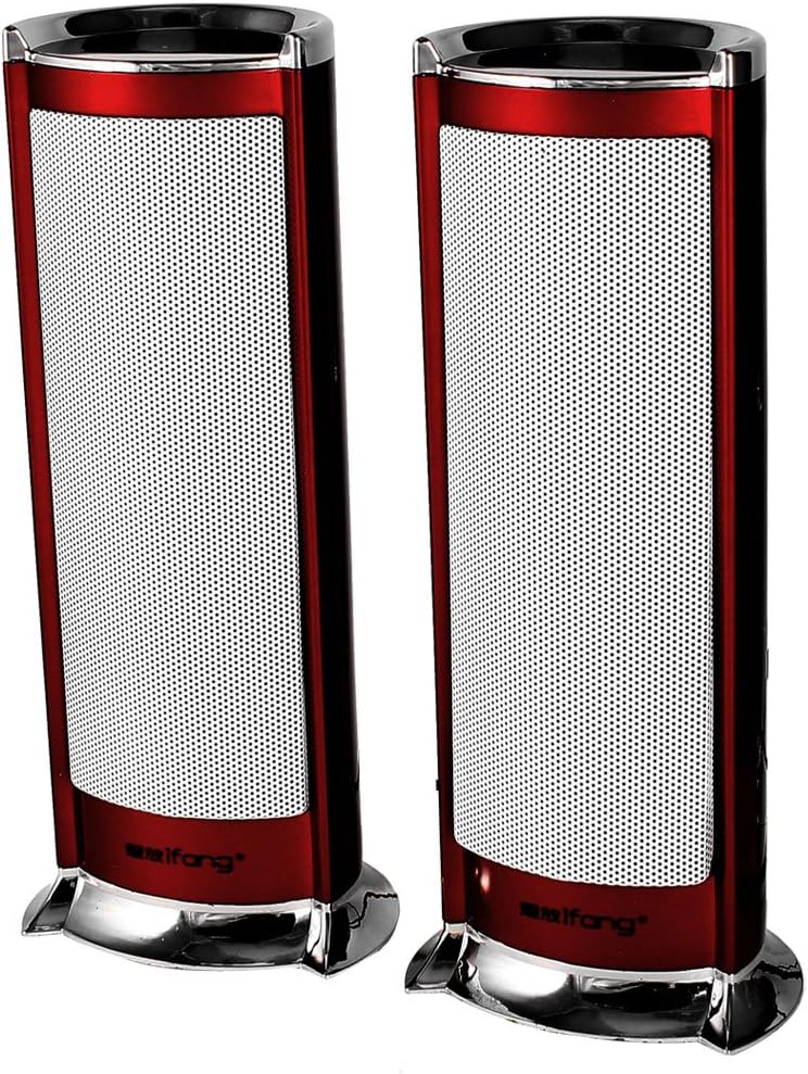 Silver Tone Red Cylindrical Volume Control USB 2.0 Mini Speaker Box