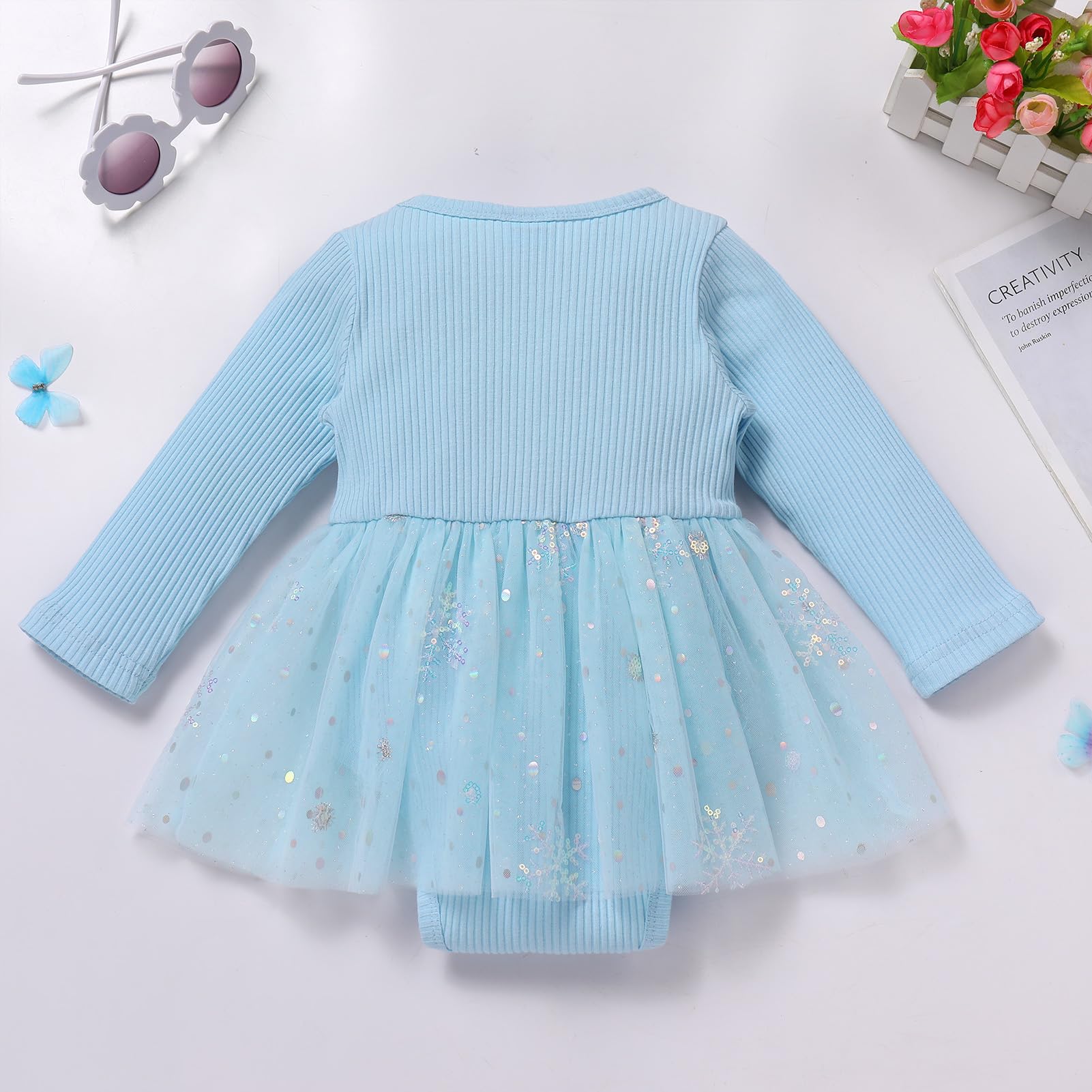 Odizli Baby Mädchen 1. Geburtstag Outfit Langarm Gerippt Strampler Pailletten Tüll Kleid + Stirnband Bekleidungssets