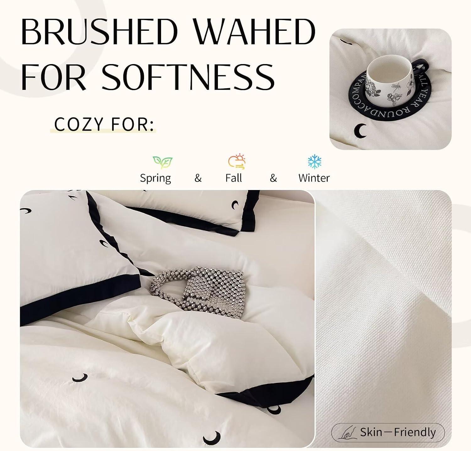 Beige Duvet Cover Set Twin Size,3 Pcs 1 Duvet Cover with 2 Pillowcases,Cute Bedding Set for Teen Girls,Chic Cute Brushed Wash Soft Comforter Quilt Covers for Fall Winter 68"×86" thumbnail