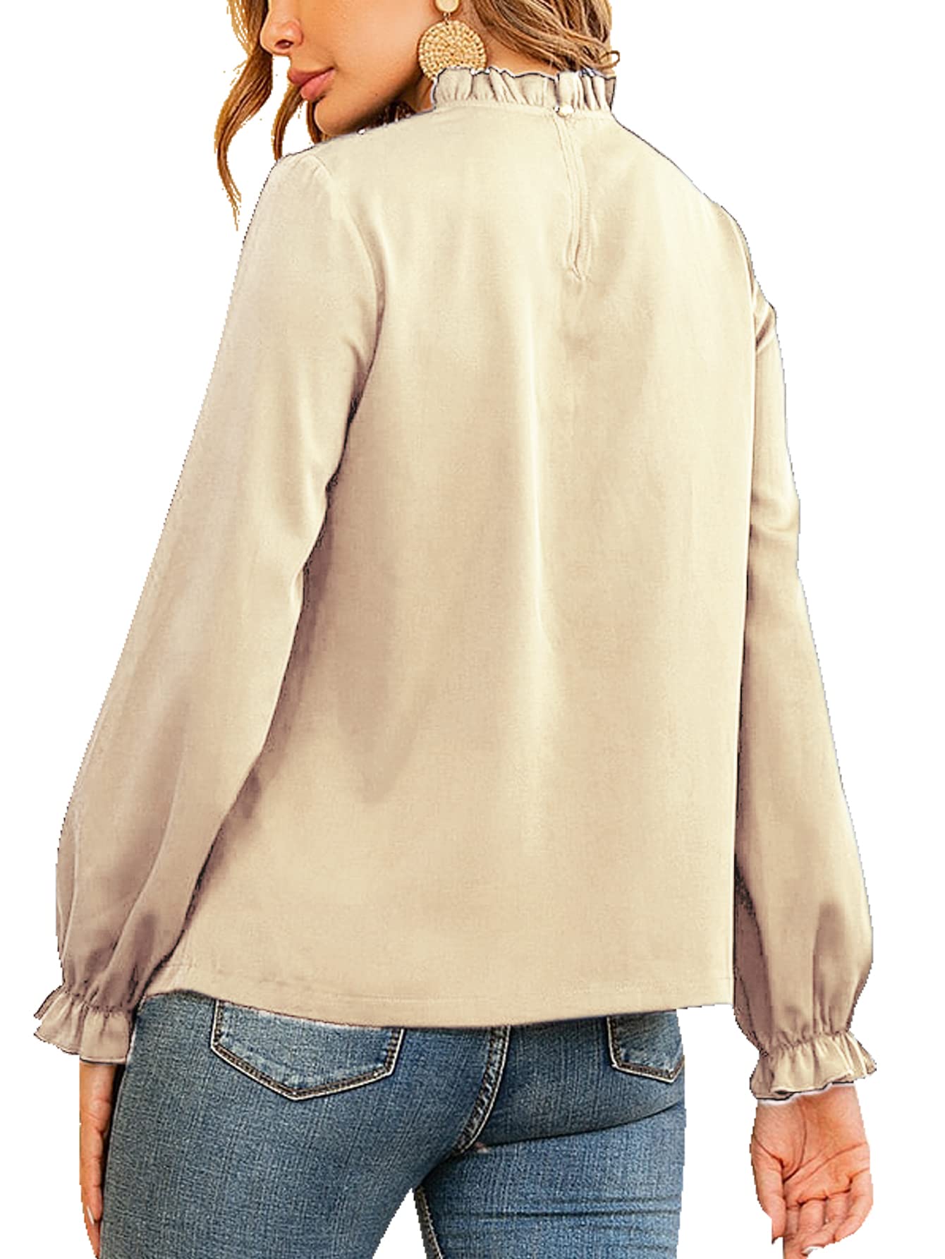 LYANER Women's Frill Mock Neck Flounce Long Sleeve Solid Blouse Office Shirt Top
