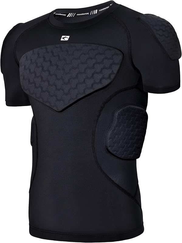 COOLOMG Youth Padded Football Shirt Chest Rib Protector | Football Compression Undershirt Back Protection