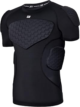 COOLOMG Youth Padded Football Shirt Chest Rib Protector 4-Pad Compression Undershirt Rugby Lacrosse Back Protection