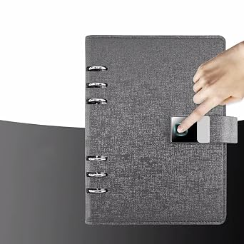 WOYIZZAI Notebook Fingerprint Lock Notebook for Work A5 Pu Leather Journal Notebook Diary for Women with Lock gray