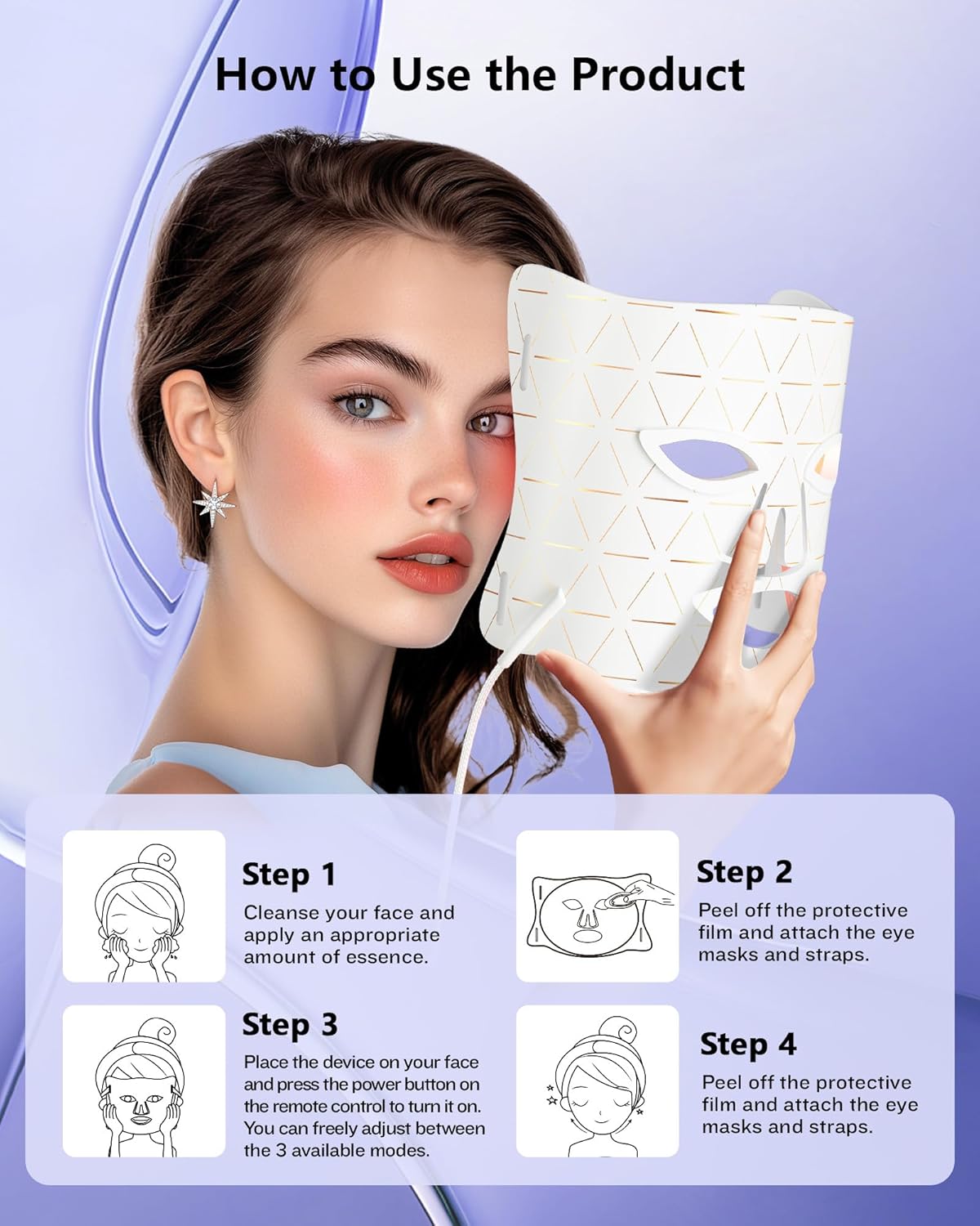 Red Light Therapy for Face,LED Face Mask Light Therapy, 630nm & 830nm Wavelength LED Light Therapy Device for Home Use (Grid White)