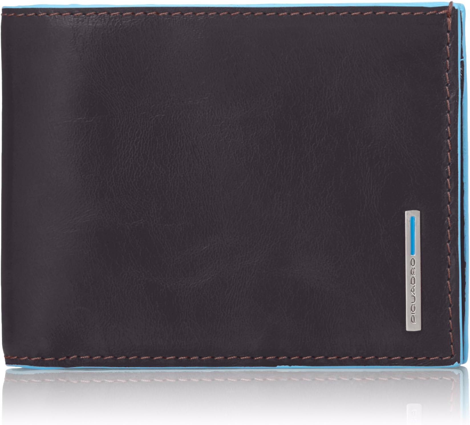 Piquadro Leather Man's Wallet with Coin Purse Case and Credit Cards Slots, Mahogany, One Size