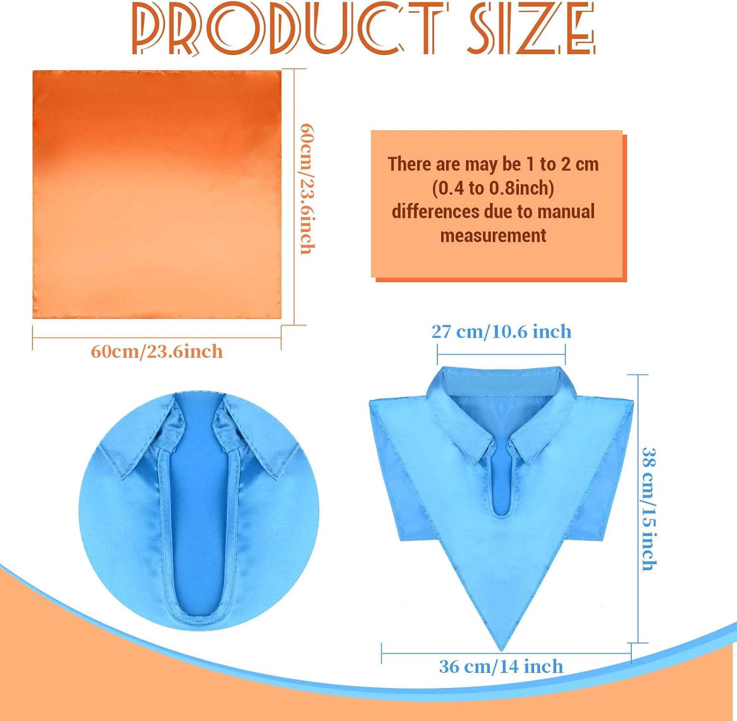 2Pcs Orange Satin Square Scarf and Fake Blue Collar Set Halloween Dickey Collar and Silk Scarf for Party Dress Up