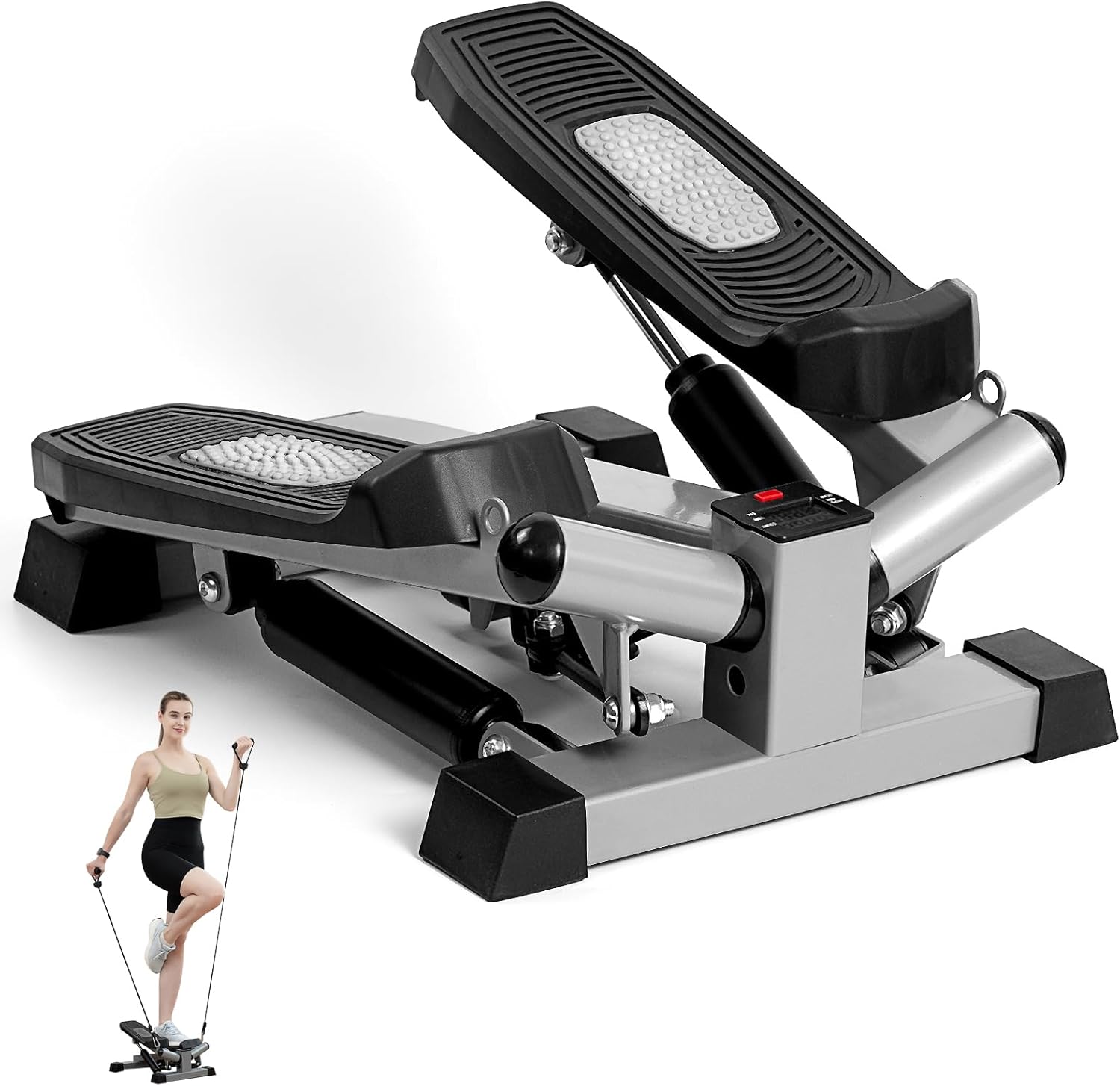 BESVIL Stair Steppers for Exercise, Steppers for Exercise at Home, Hydraulic Mini Fitness Stepper with ResistancBands, 330lbs Weight Capacity，Stepper for Total Body Workouts.