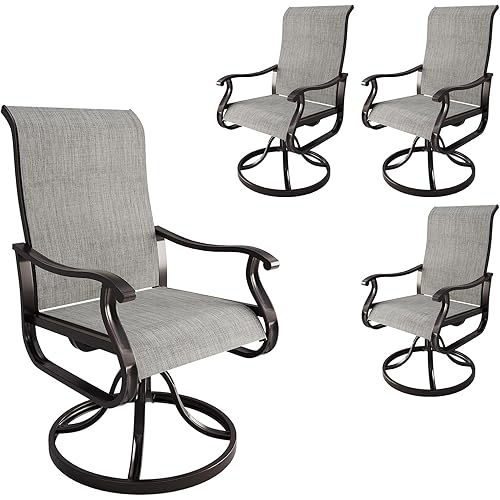 Amopatio Patio Swivel Chairs Set of 4, Outdoor Swivel Rocker Dining Chairs with All Weather Textilene High Back & Metal Frame, for Backyard Deck Lawn Garden, Light Gray