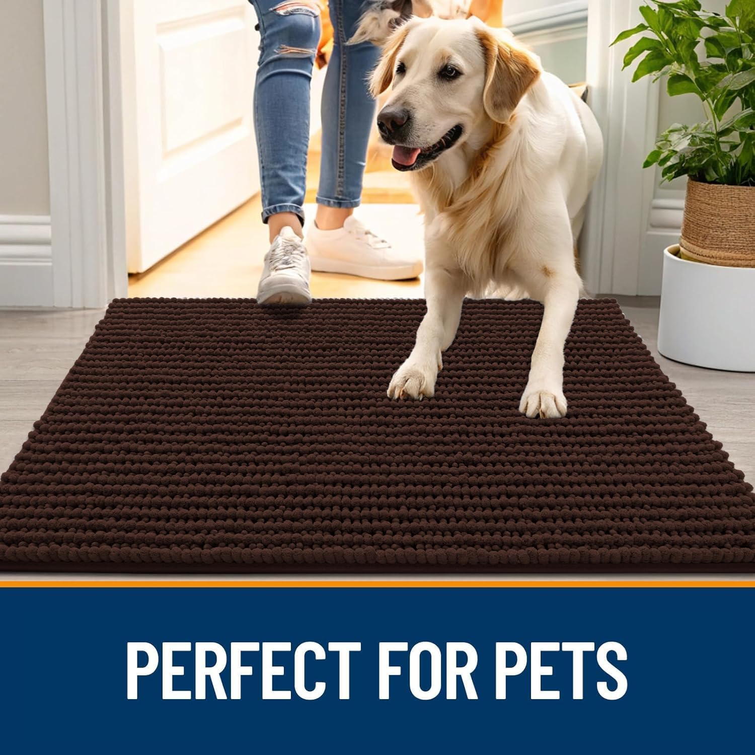 OLANLY Dog Door Mat for Muddy Paws 24x16, Ultra Absorbent Chenille Mud Doormat, Non-Slip Washable and Dirt Trapping Doormat for Indoor Entryway, Quick-Dry Indoor Pet Bed Mats for Dogs, Brown - Image 6