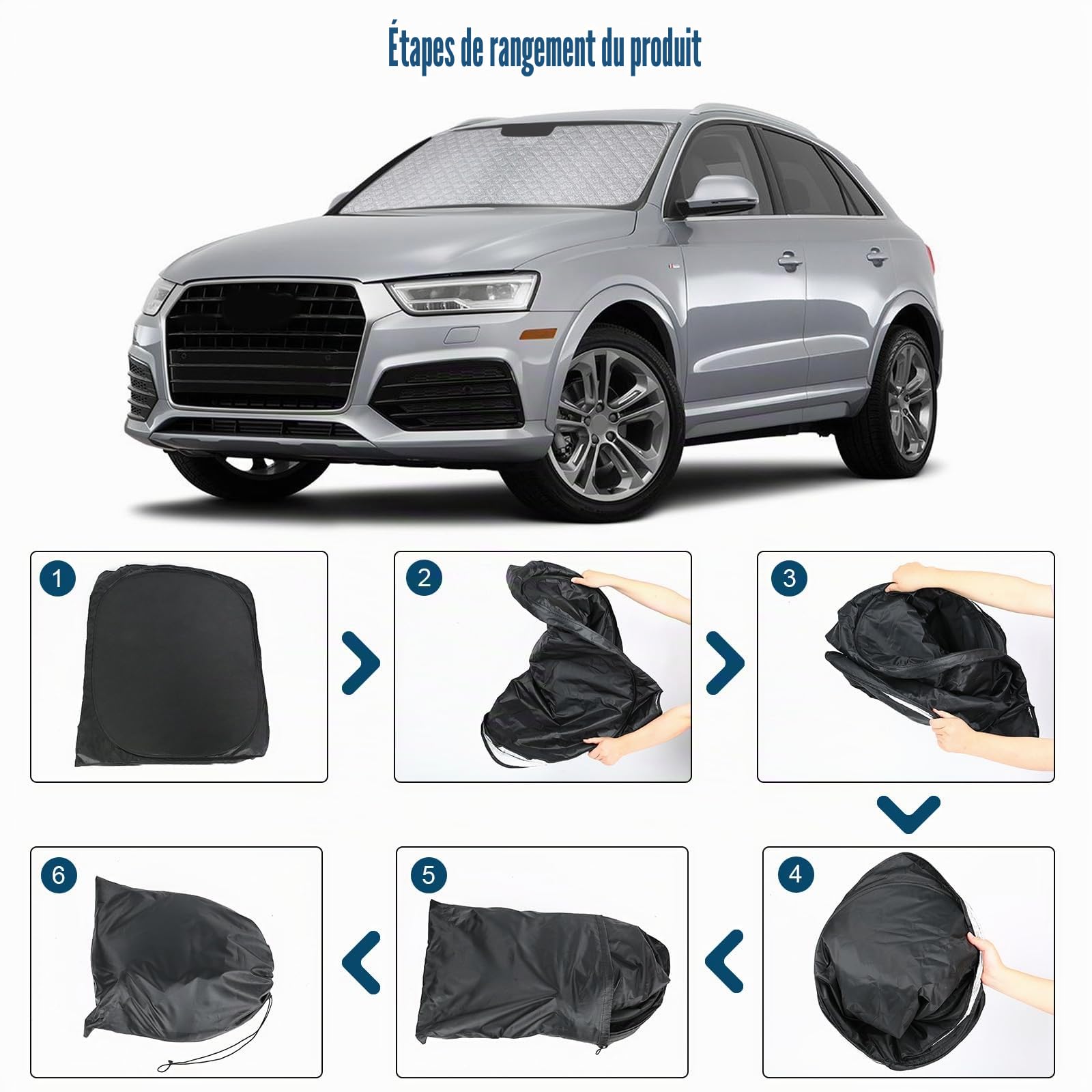 Pare-Soleil Anti-UV Pliant pour Pare-Brise Avant Remplacement pour Audi Q3 2018-2024, Pare Soleils pour Voiture à l'intérieur Pliable Couverture, Protection Anti-poussière Réfléchissante UV