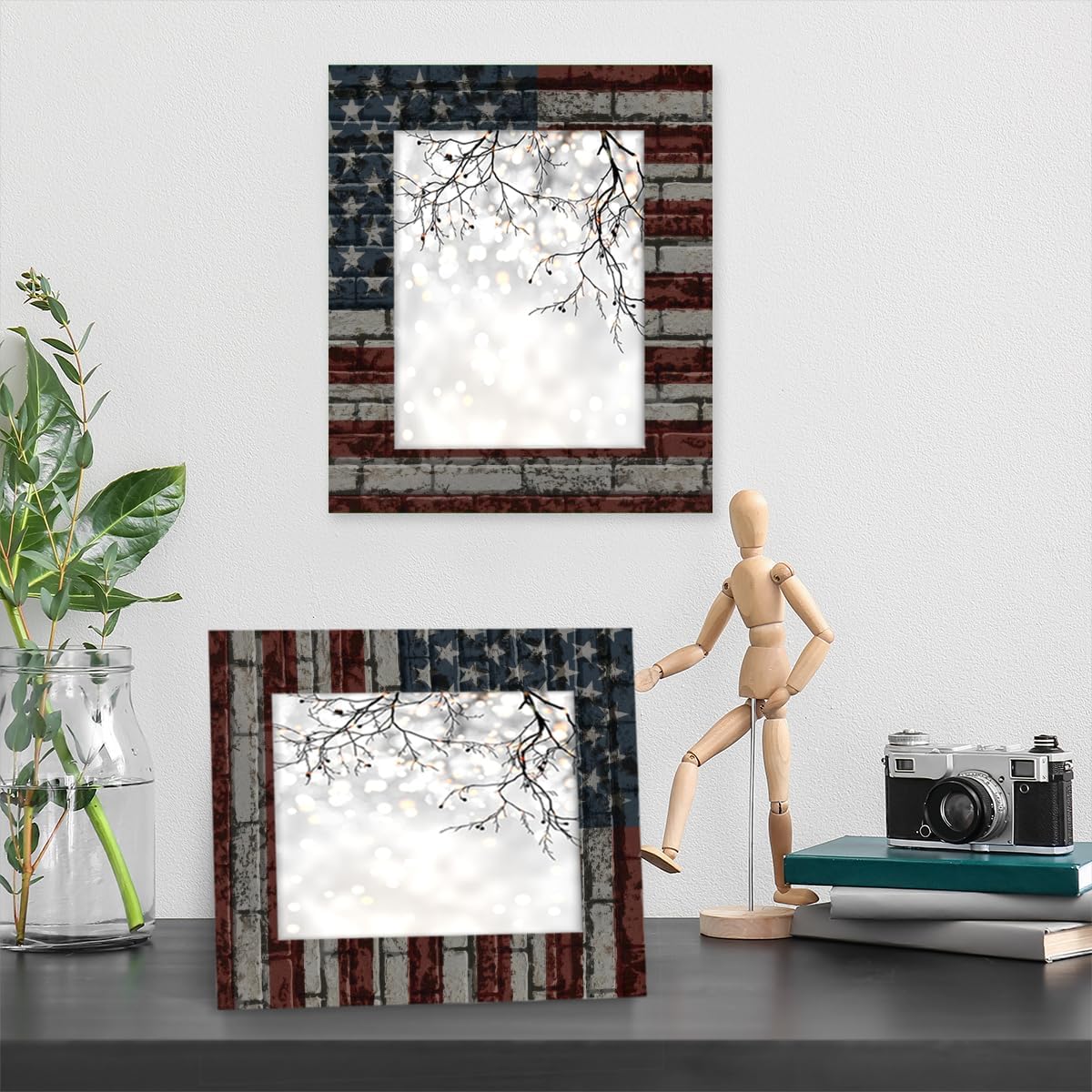 AUUXVA Picture Frames 8 x 10, Vintage American USA Flag Display Photos 7.5 x 9.5 without Mat, Wall and Tabletop Frames Collage for Home Gallery Decor