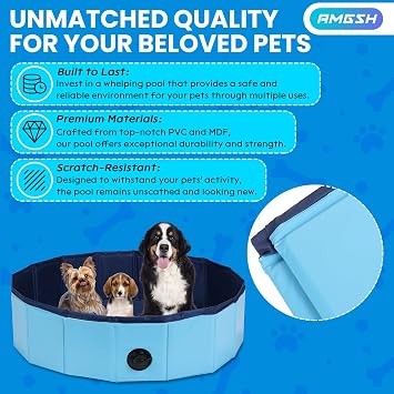 Foldable Dog Swimming Pool Pool, 31.5 Dia. 7.9 H, Whelping Box | Heavy-Duty PVC Pool, Foldable Birthing Pool for Dogs, Puppies, Portable Plastic Swimming Pool