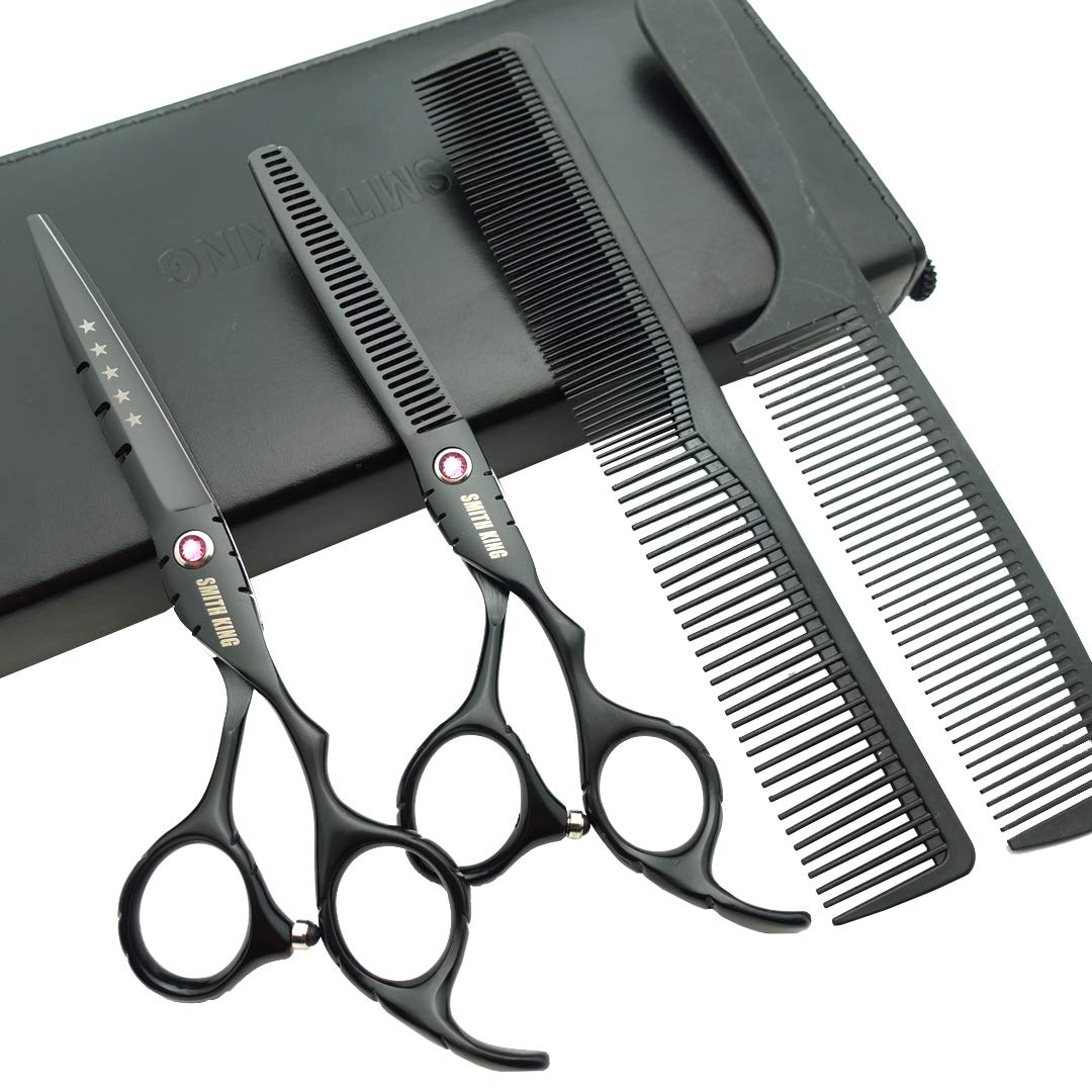6.0 inches black Hair Cutting Thinning Scissors Set with Case Combs for Professional & Personal