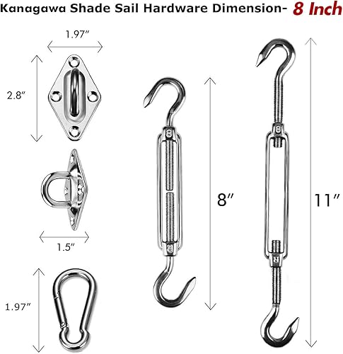 Miniatura 2 de Kit de accesorios de vela de 8 pulgadas para toldo rectangular 316, antioxidante, instalación de acero inoxidable de grado marino para patio al aire