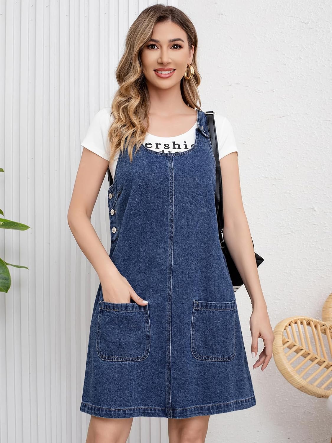 ebossy Women's Vintage Distressed Sleeveless Baggy Loose Denim Mini Dress with Pocket image 2