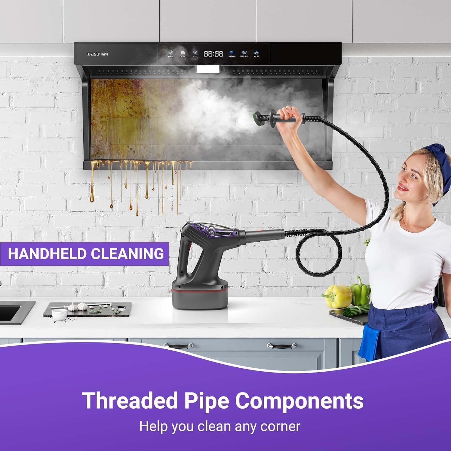 Dampfreiniger & Dampfbesen mit PowerPad, 29 Zubehörteile, ECO-Reinigung ohne Chemikalien, für Alle Böden, Teppiche, Fenster, Badezimmer und Küchen