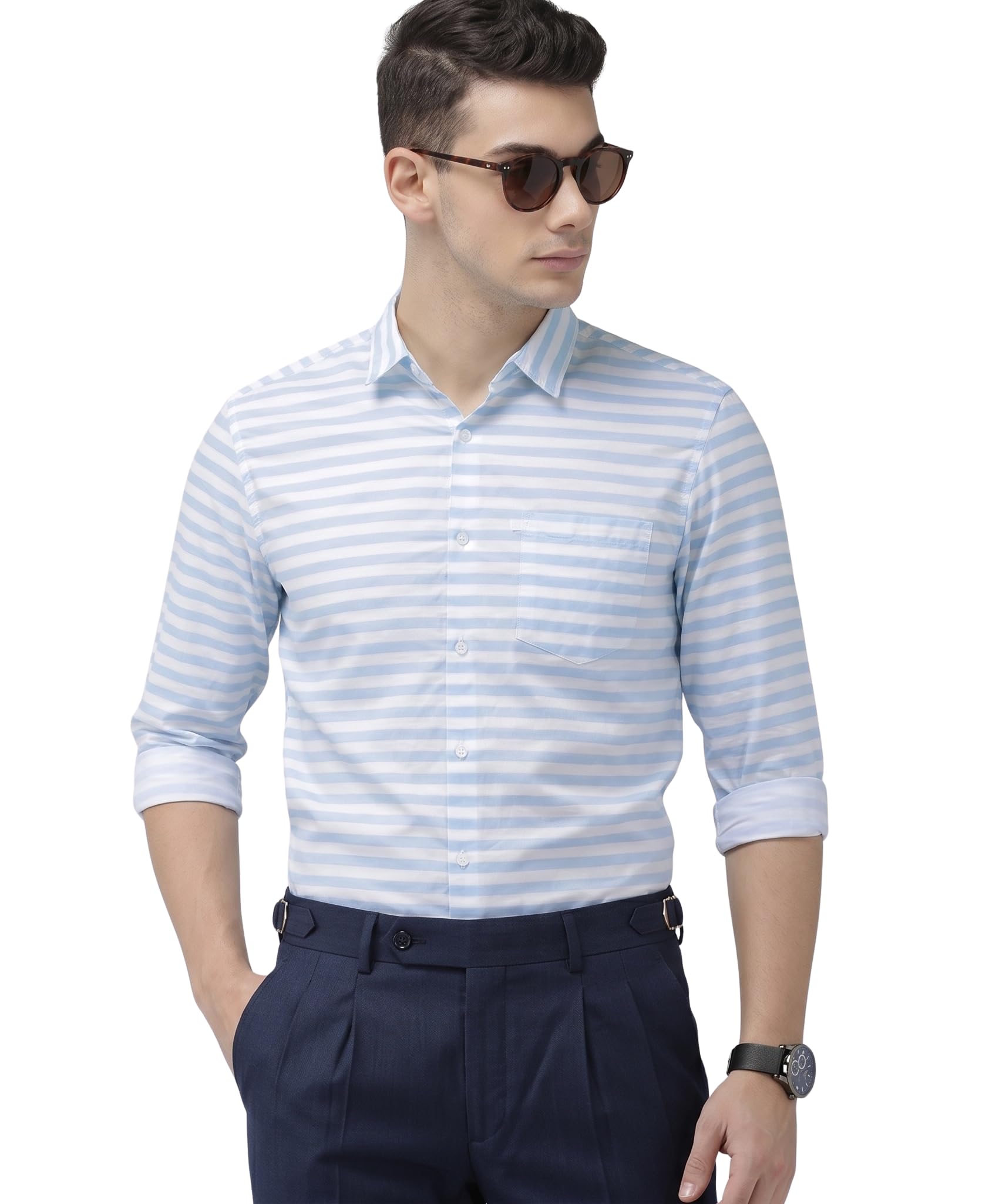 indoprimo Men’s Striped Casual Shirt | Premium Cotton Formal Shirt for Man | Slim Fit Full Sleeve Strip with Pocket | Office, Business & Smart Casual Wear-picture-38