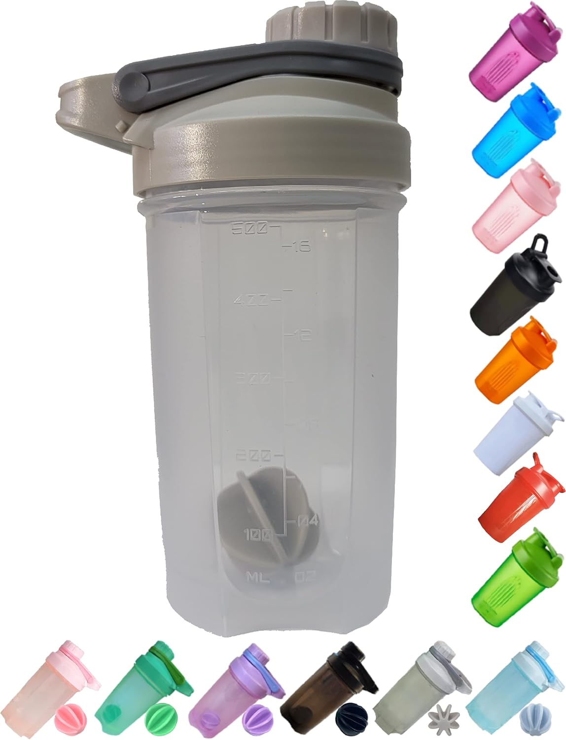 A Stylish Gray Shaker Bottle w. Clear Cup BPA Free,Made of