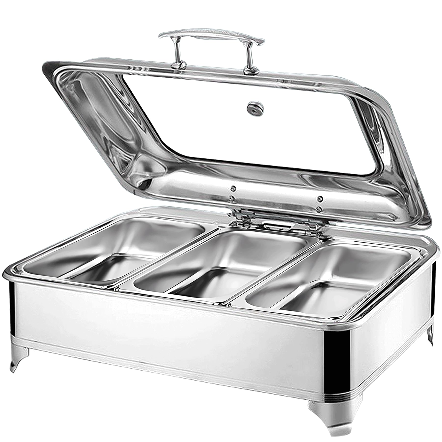 Chafing Dish Elettrico, 9L Scaldavivande Elettrico per Buffet(1/3) | Contenitore Scalda Cibo Professionale con Coperchio in Vetro per Feste e Banchetti, Temperatura Regolabile (0-85℃)