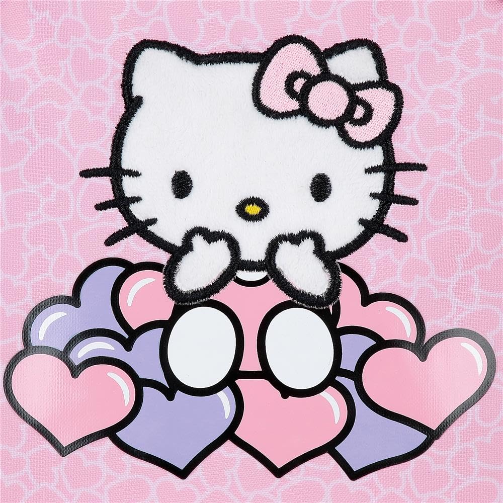 Sac à dos d'école Hello Kitty Hearts & Dots, sac à dos rose pour enfant, en polyester, compartiment principal avec poche intérieure, bretelles larges, ergonomiques et rembourrées.