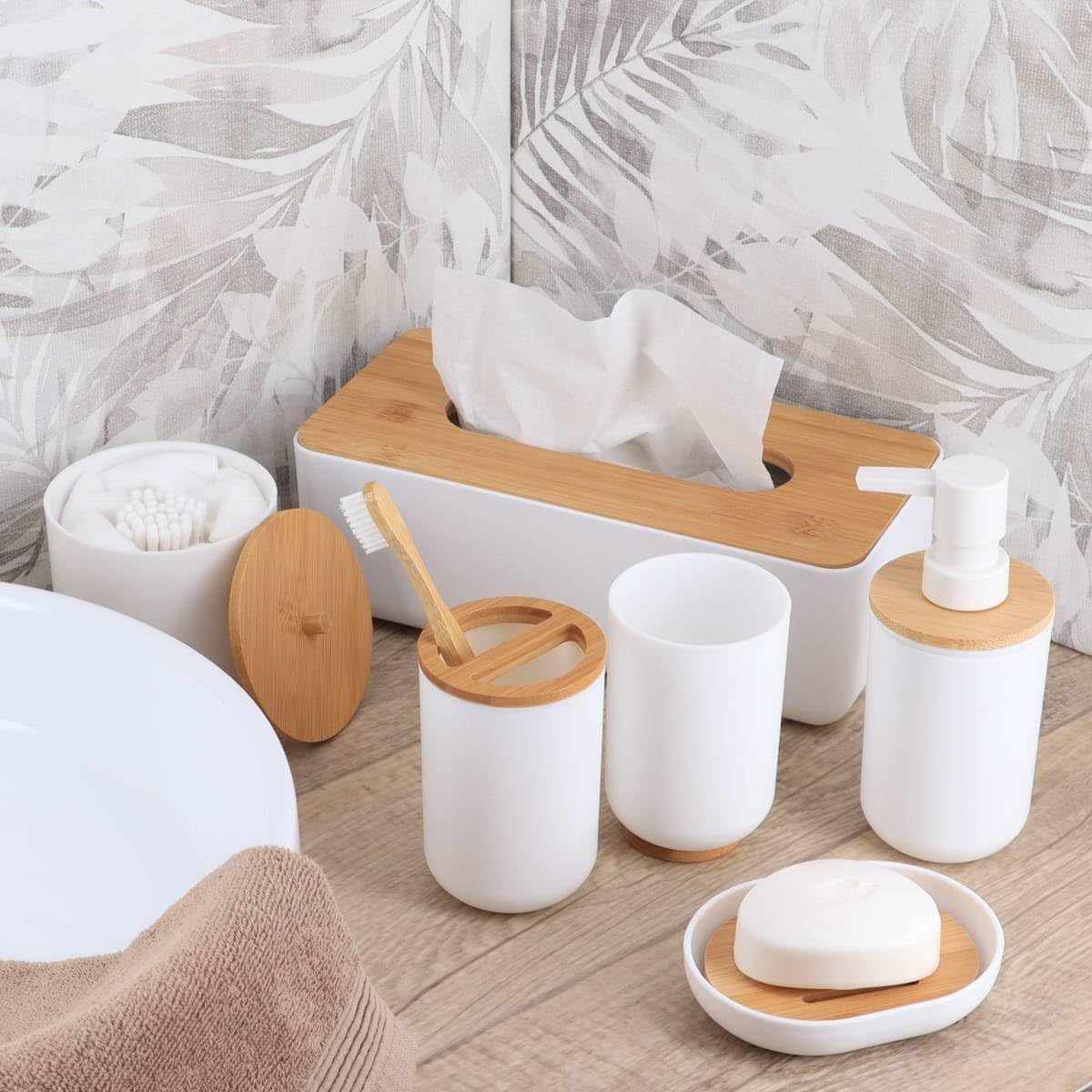 Premium White Soap Dish Padang with Bamboo Tray - Stylish Bathroom Storage Accessory for Elegant Organization image 4