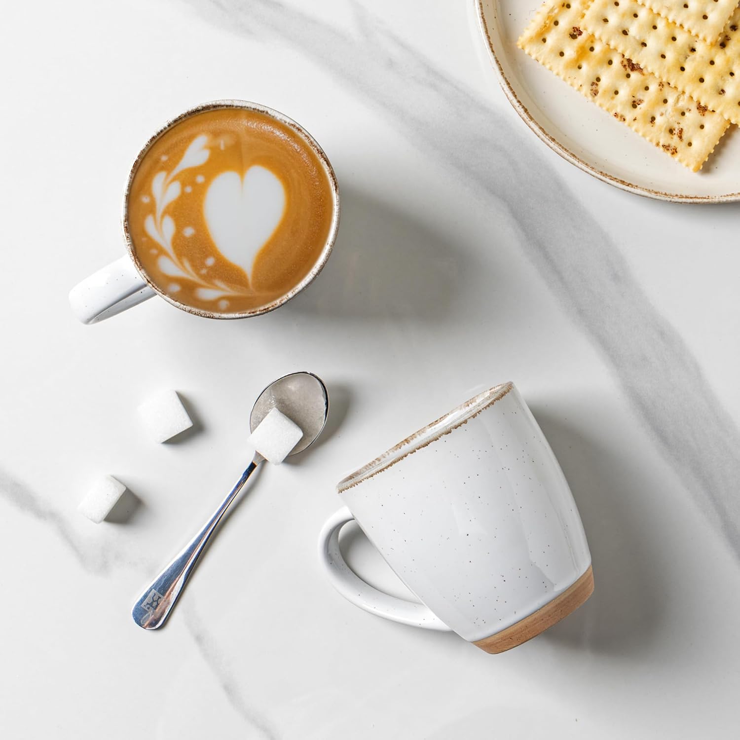 AmorArc 12oz Ceramic Coffee Mugs set of 6, Stylish Coffee Mugs with Rustic Terracotta Underside for Latte/Cappuccino/Milk/Cocoa, Dishwasher&Microwave Safe, White - Image 2