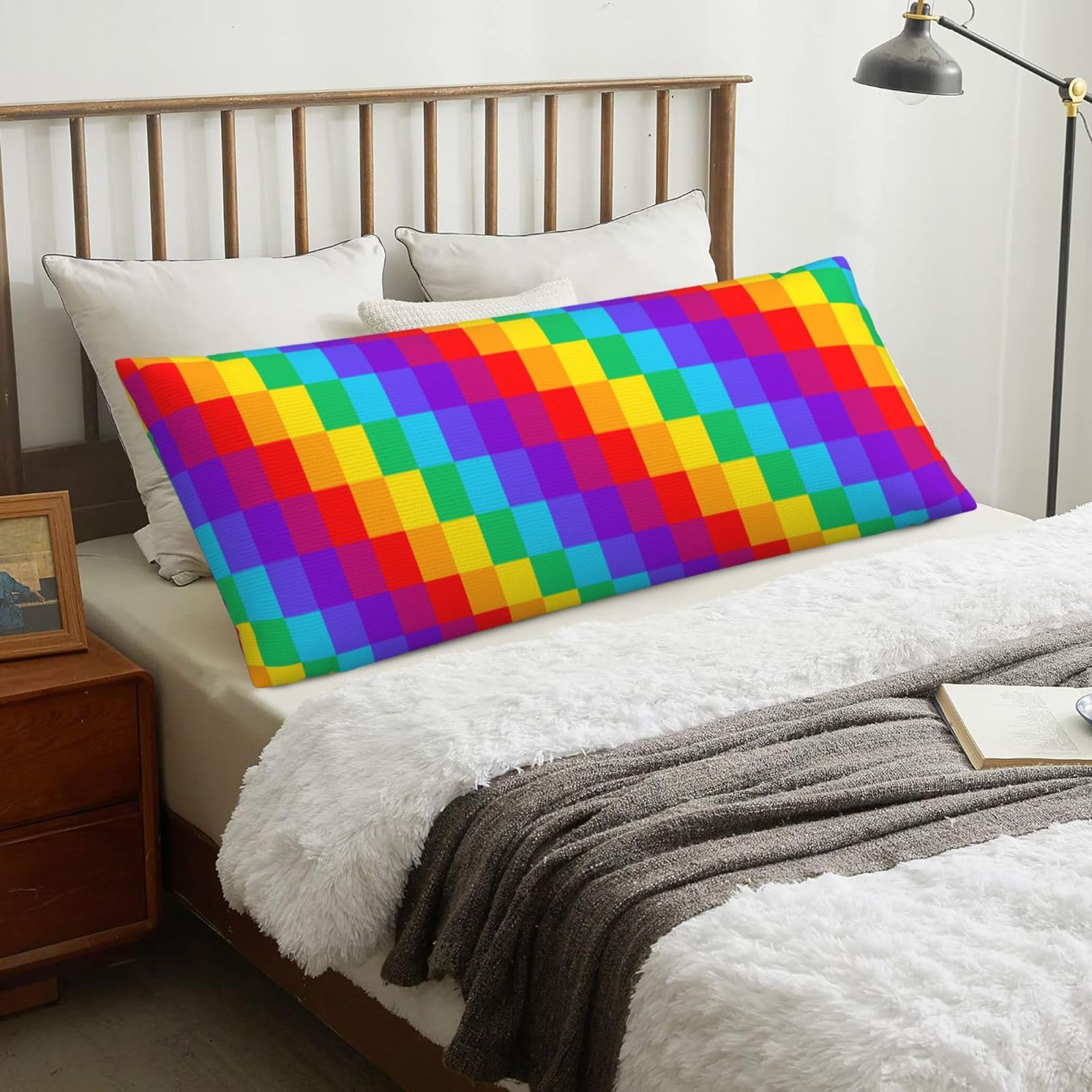 Rainbow Plaid Pattern, Body Pillow Cover with Zipper,Long Body Pillowcase 20 x 60 in