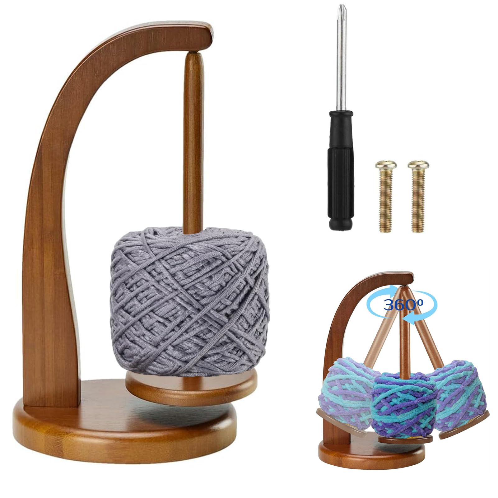 Yarn Holder for Crochet, Wool Yarn Spinner Rotating Magnetic Wooden Yarn Ball Holder with Anti-Skid Pad Crochet Accessories Knitting Lovers Gifts (Retro)