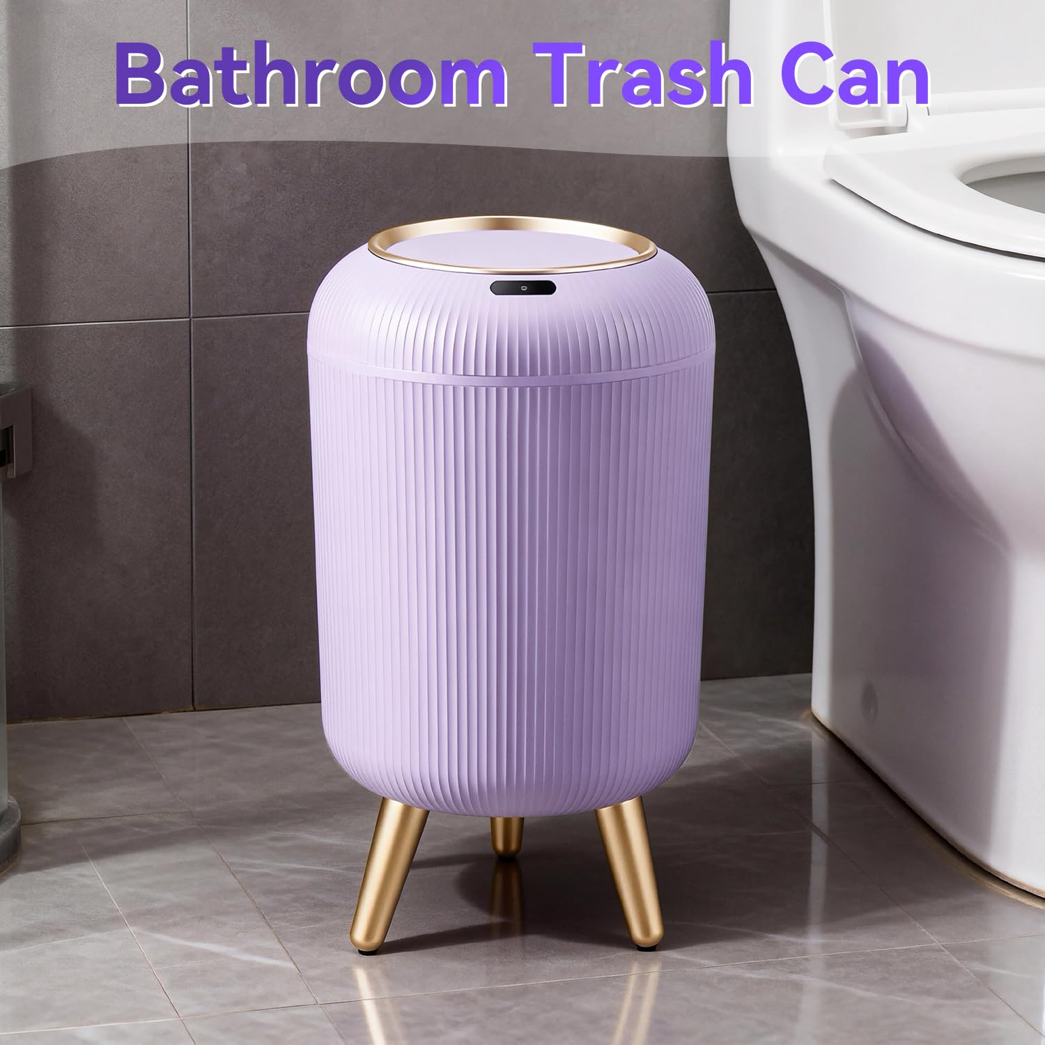 Papelera de baño con sensor de movimiento con tapa, papelera automática de 3 galones/11 litros, cubo de basura sin contacto con patas extraíbles para cocina, oficina, inodoro, dormitorio, cubo
