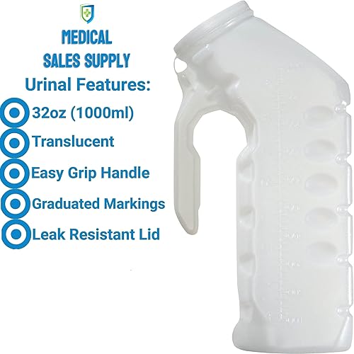 Miniatura 2 de Tapa a prueba de salpicaduras de orinal masculino, 32 onzas, paquete de 3, botellas portátiles para orinario para hombres, urinario portátil para